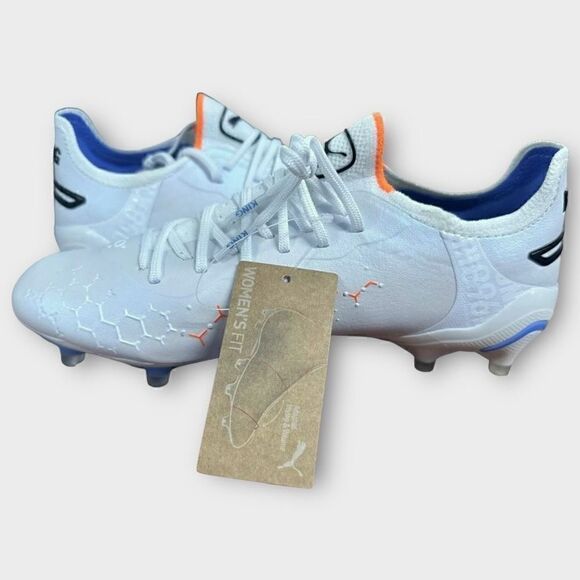 Puma King Ultimate Fg/Ag White Blue Soccer Cleats Womens size 8 107262-01 New - Picture 7 of 10